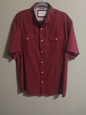 Poncho Western Snap Button Fishing Shirt The Pregame Burgundy Regular Fit XL